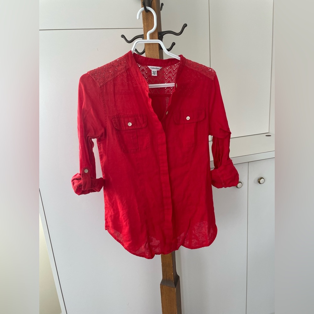 Calvin Klein linen/cotton blouse XS